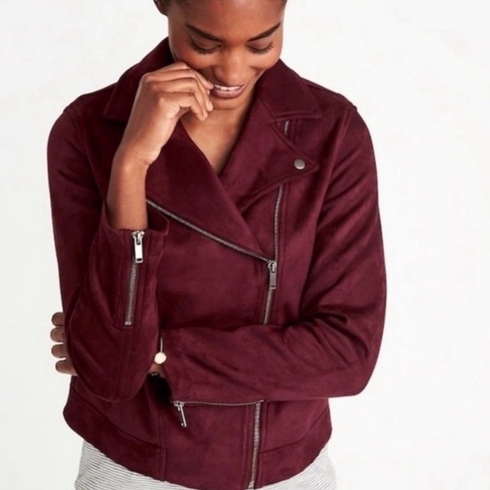 Old Navy Burgundy Sueded Knit Moto Jacket